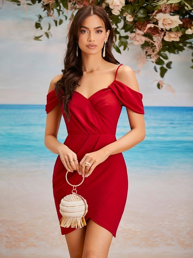 SHEIN Belle Vestido ajustado con fruncido de hombros descubiertos