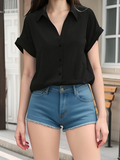 [17593815117954] Blusa Corta con Botones y Mangas Murciélago