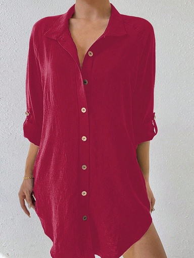 [sz2406032884105648] SHEIN LUNE Camisa para mujer de manga corta simple y diaria de unicolor