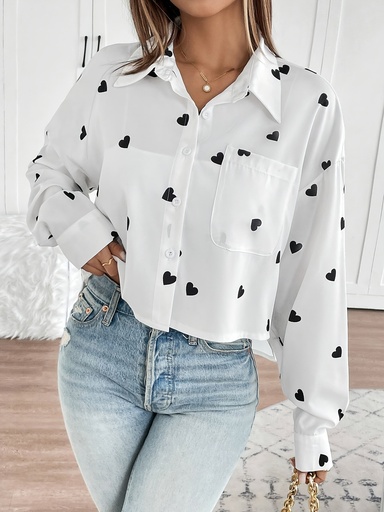 [17593581805050] Blusa Corta Casual con Estampado de Corazón