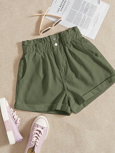 [sz2312114968799397] SHEIN Essnce Shorts De Mezclilla De Color Sólido Con Bolsillo Diagonal