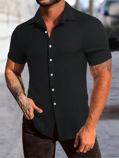Manfinity Homme Camisa casual de verano de manga corta y color liso para hombres