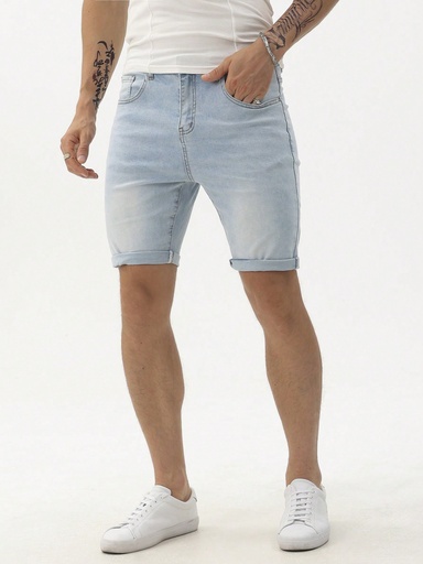 Manfinity Homme Shorts vaqueros desgastados lavados para hombres