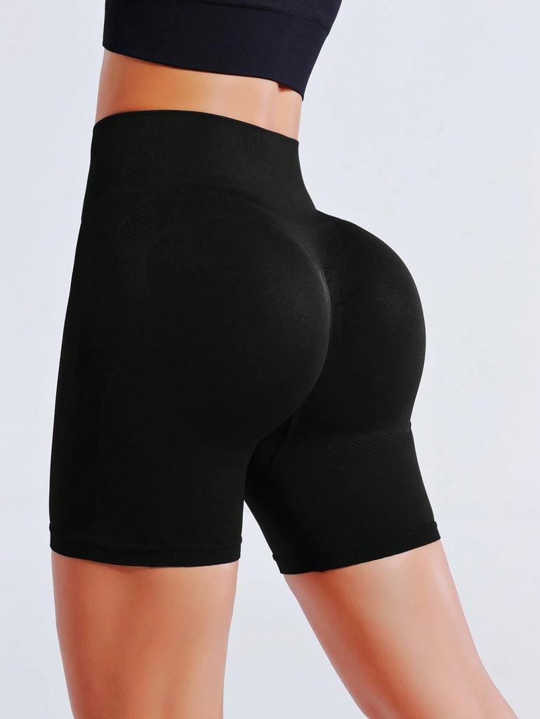 SHEIN Sport Studio Pantalones cortos deportivos sin costura de cintura alta sólidos para mujer