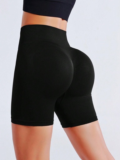 SHEIN Sport Studio Pantalones cortos deportivos sin costura de cintura alta sólidos para mujer