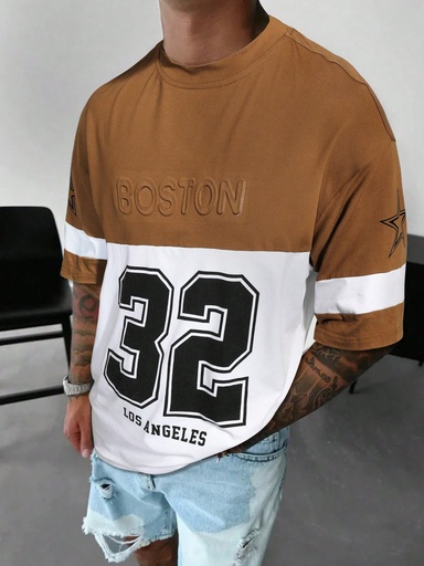 [sm2406048618861565] Manfinity Sporsity Camiseta casual de manga corta para hombre con impresión de letra en el cuello redondo para verano