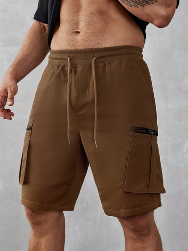 [sm2407134428328999] Manfinity Roghcode Pantalones cortos cargo informales con cordones y múltiples bolsillos para hombres, estilo urbano