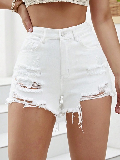 SHEIN Privé Shorts de mezclilla con bolsillos y color sólido desgastado