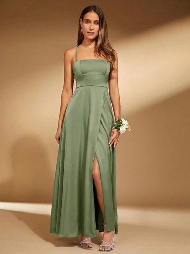[sz2305055494589637] SHEIN Belle Vestido de dama de honor para mujer con gran espalda abierta y raja alta, vestido elegante para Navidad