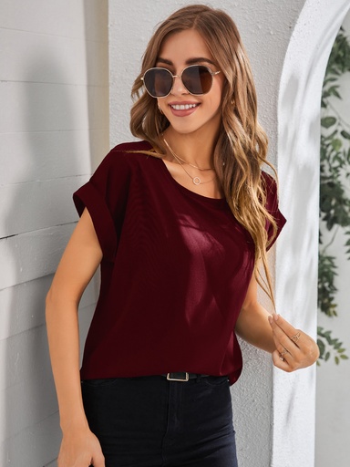 [sw2110251669369660] SHEIN LUNE Blusa manga enrollada de manga murciélago