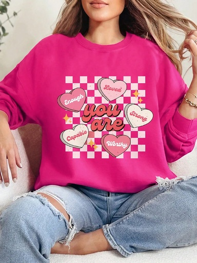 [sz2311215003683524] SHEIN EZwear Sudadera De Mujer Con Estampado De Letras De Corazón Con Manga Larga Y Hombros Caídos De Franela