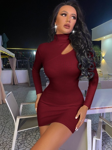 [sw2207069796193714] SHEIN SXY Vestido ajustado con abertura cuello alzado