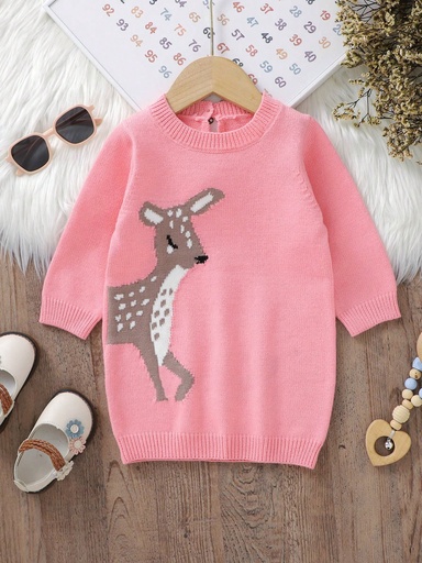 [sa2311068775340565] Vestido De Suéter Con Patrón De Caricatura Para Niñas