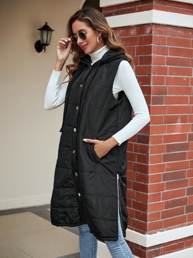 [sz2306215585436513] SHEIN LUNE 1 pieza Chaleco acolchado con capucha y bolsillo, abrigo acolchado