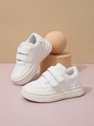 [sa2312072606051616] 1 Par Deportivos Blancos Minimalistas Para Niños Con Correa De Cierre De Gancho Y Bucle