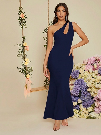 [sw2106197627013415] Vestido de un hombro con abertura y dobladillo de sirena