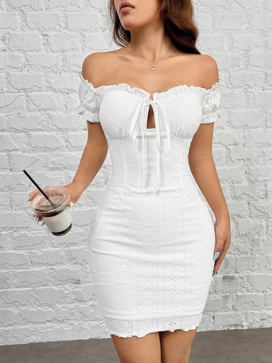 [sz2311183867291818] SHEIN EZwear Vestido Ajustado Con Hombros Descubiertos Blanco