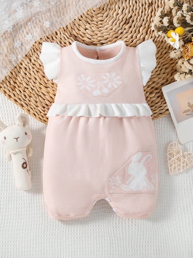 [sa2401292826358748] Monos De Suéter Para Bebé Recién Nacido Con Patrón De Conejito Y Decoración De Volantes Para Primavera Y Verano