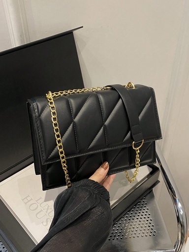 [sg2308298052233395] 1 pieza Bolsa de hombro de cadena metálica con solapa abatible y cierre magnético de diseño simple y liso, adecuada para uso diario casual, trabajo y regalo de vacaciones para mujer