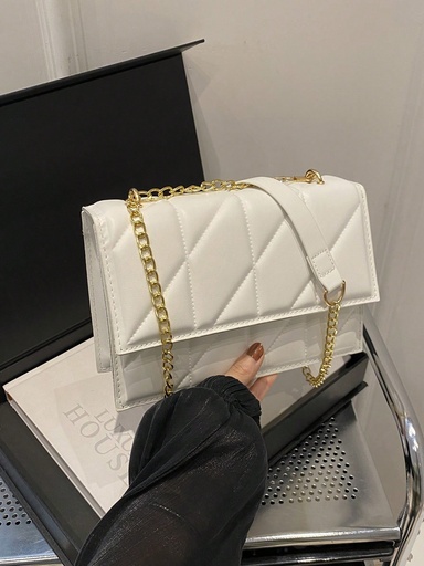 [sg2308298052221496] 1 pieza Bolso de hombro de cadena metálica con solapa y hebilla magnética de moda, sencillo y liso adecuado para mujeres en su día a día, casual, trabajo y regalo para vacaciones