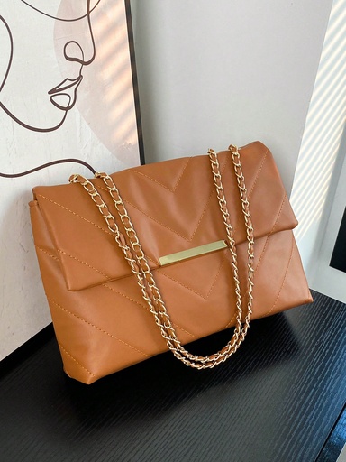 [sg2404093663599898] Nuevo bolso de mujer para el trabajo bordado con cadena presionada, elegante y simple, con capacidad grande y moda para el hombro o cruzado con diseño en forma de rombo y cuadrícula