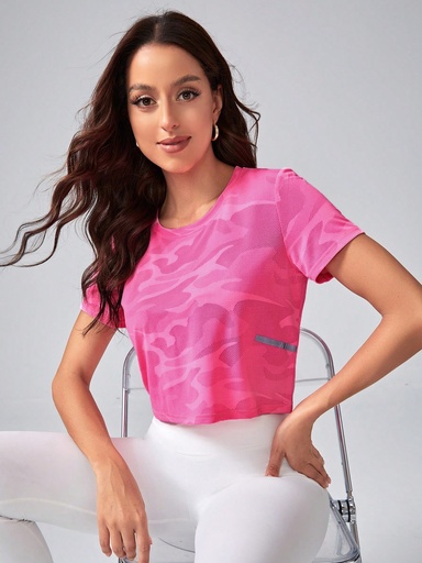 [st2308250260468100] SHEIN Sport Studio Camiseta deportiva crop con estampado de camuflaje