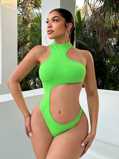 SHEIN SXY Traje De Baño Verde, Ropa De Playa Sexy Para Mujeres, Ideal Para Vacaciones En La Playa Y El Día De San Patricio. Con Diseño De Trébol Y Trébol De Cuatro Hojas.