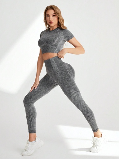 [st2311088313812422] SHEIN Yoga Basic Conjunto Deportivo Sin Costuras De Bloques De Colores