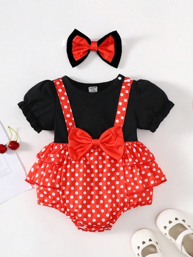 [sa2312134575753118] SHEIN Mono De Malla Con Volantes Y Detalle De Lunares Para Bebé Niña, Vestido De Moda