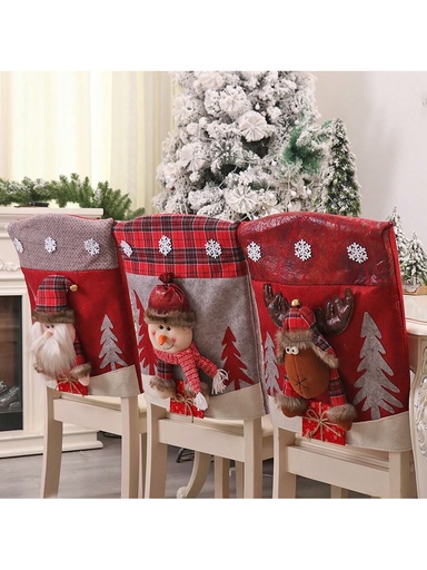 [sh2408126703722818] 1 pieza/3 piezas Nueva funda de silla navideña, Funda de respaldo de silla de Papá Noel 3D con renos de peluche vintage, Protector de silla nórdico rústico decorativo navideño, Funda de silla a prueba de polvo de Papá Noel para el hogar, la cocina y el comedor en Navidad