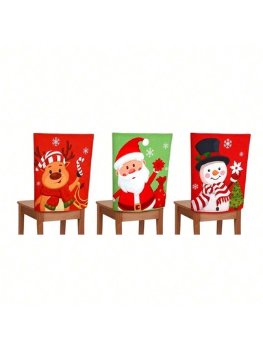 [sh2408210527013290] 1 pieza Cubiertas de silla de Navidad con diseños de Santa, muñeco de nieve, copos de nieve y alce para silla de comedor, decoración navideña para el hogar, la cocina, fiestas y festivales