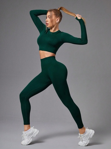 SHEIN Yoga Basic Traje Deportivo Ajustado De Color Sólido Para Mujer