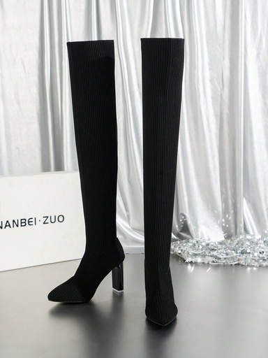 [sx2309065899795104] Botas de punto para mujer, botas por encima de la rodilla, botas de tacón grueso, botas de invierno hasta la rodilla, botas de combate de moda, botas altas para exteriores, botas de Halloween, botas clásicas y zapatos de mujer, novedad de 2023