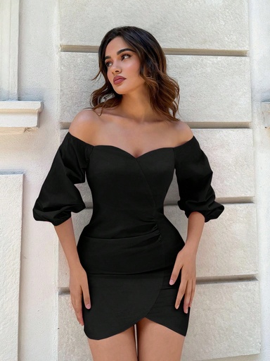 [sz2307125490657157] SHEIN Aloruh Vestido Elegante De Mujer Con Hombros Descubiertos