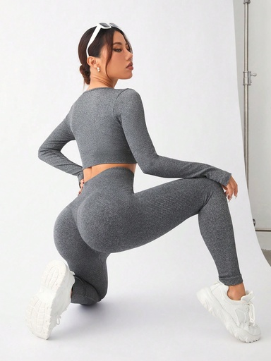 [st2311169097696490] SHEIN Yoga Basic Conjunto De Ropa Deportiva De Alta Elasticidad Sin Costuras Para Mujer