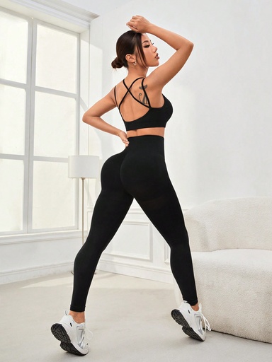 [st2311123711760696] SHEIN Yoga Basic Conjunto De Ropa Deportiva De Alta Elasticidad Sin Costuras