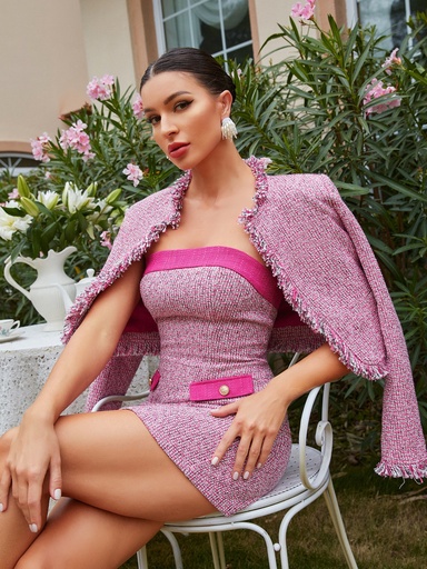 [sw2209264526369121] SHEINNeu Vestido tubo con botón delantero con diseño de solapa