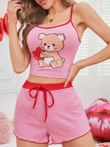 [si2311022071962382] Conjunto De Pijama Con Impresión De Corazón Y Oso