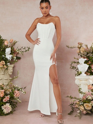 [sz2312216629667766] L'Amorae Vestido de tubo con abertura en el muslo, bajo de cola de sirena y corpiño para verano