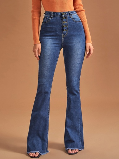 [swpants04200701770] SHEIN Essnce Jeans de pierna ancha con botón delantero de cintura alta