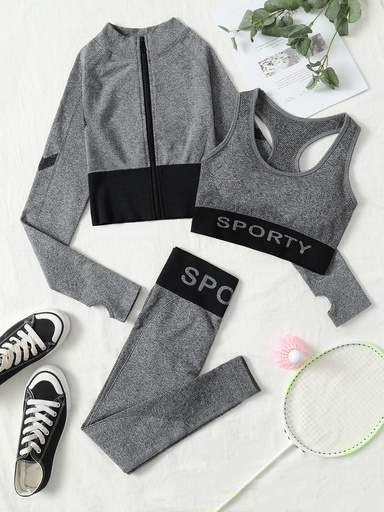 [st2209269660636965] Conjunto deportivo inconsútil absorbe el sudor transpirable con estampado de letra con Sujetador