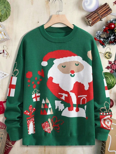 [sm2309052134726797] Manfinity Hypemode Hombres Jersey con patrón de Navidad de hombros caídos