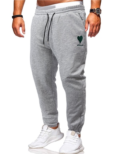 [rm2209168311719409] ROMWE Hombres Pantalones deportivos con estampado de corazón y letra de cintura con cordón