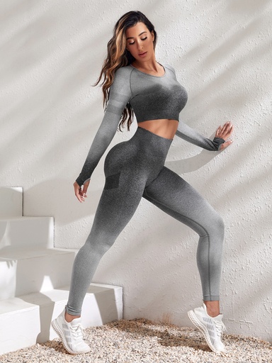 Conjunto deportivo Leggings con top inconsútil de ombré de manga raglán