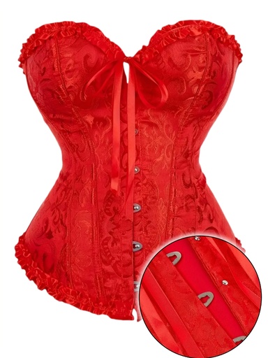 [17599023801613] 1 unidad Corset vintage para mujeres, sin straps de shoulder, con detailing ruched y panels de lace floral, lacing en back para entrenar la waist, 90% poliester 10% elastane, support medium, solo hand wash, color red