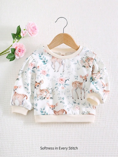 [sa2410086090250989] Cozy Pixies Set de 2 piezas para bebé niña, suéter con capucha de manga larga y cuello redondo con estampado de animales de dibujos animados de punto suave y pantalones con puño elástico