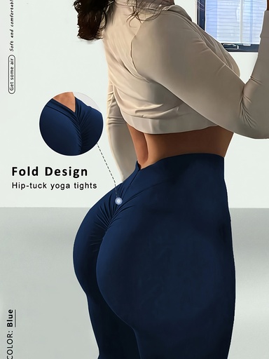 [17596543973383] Pantalones de yoga de alta calidad: diseño elegante y sencillo con cintura en V y detalles fruncidos, efecto adelgazante que realza la figura, levanta glúteos, versátil para correr, casual, entrenamiento y yoga