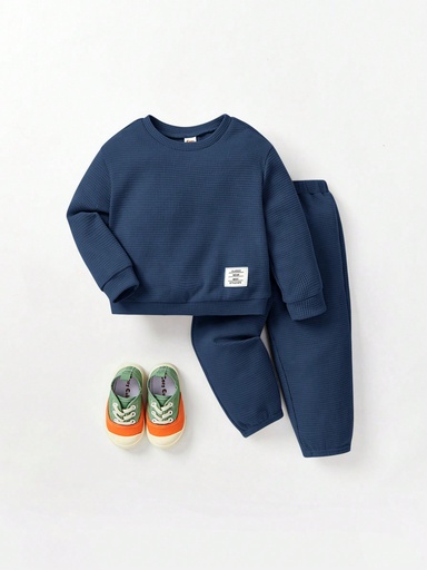 [sa2305253088982155] Cozy Pixies Bebé niño Pantalones deportivos con sudadera con parche de letra