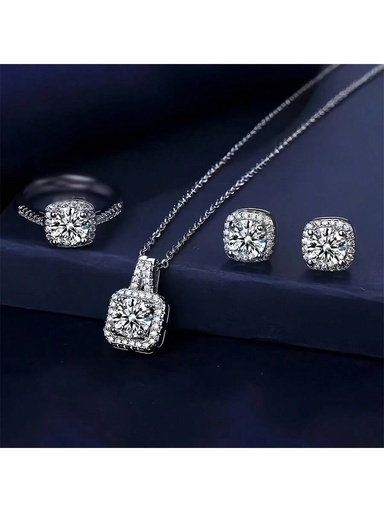 [sj2407046343532745] Conjunto de 4 piezas de Pendientes de botón en forma de cubo con incrustaciones de circonitas brillantes y collar con colgante y anillo, estilo de lujo elegante y delicado, regalo femenino