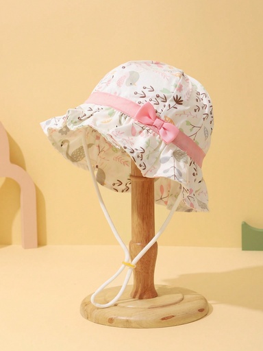 [sk2306094477200035] 1 pieza de sombrero de sol para bebé niña con patrón floral y decoración de lazo para actividades al aire libre